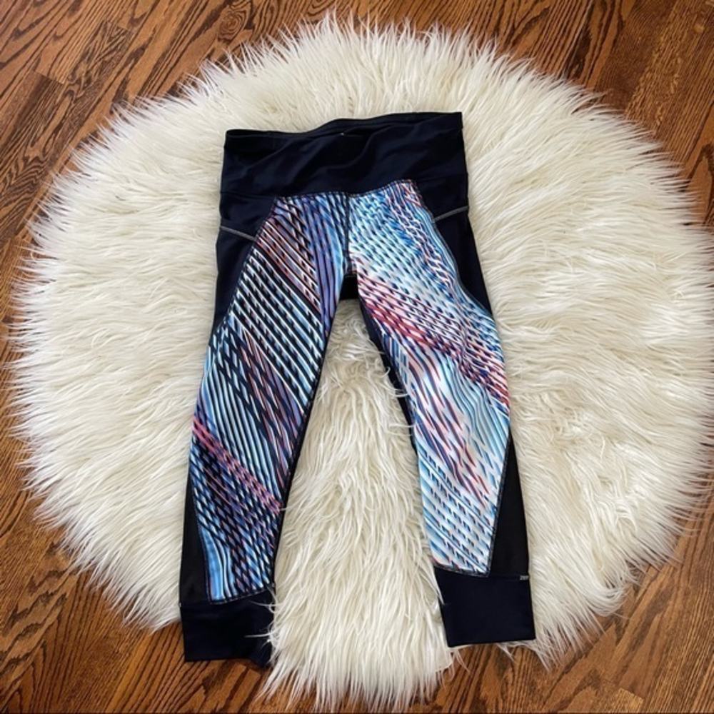 Athleta Mosaic relay cropped legging tights navy size M
